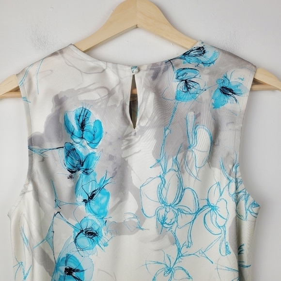 VINTAGE Talbots Small Sleeveless silk Blouse Blue Gray Floral Bias Cut 90s Y2K - Picture 10 of 10